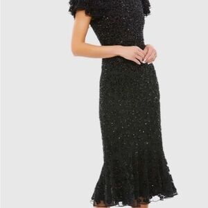 Mac Duggal Black Beaded Midi Dress